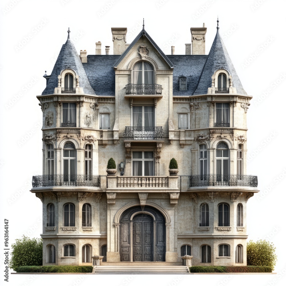 Obraz premium Photorealistic French Renaissance Mansion Render - Isolated on White Background
