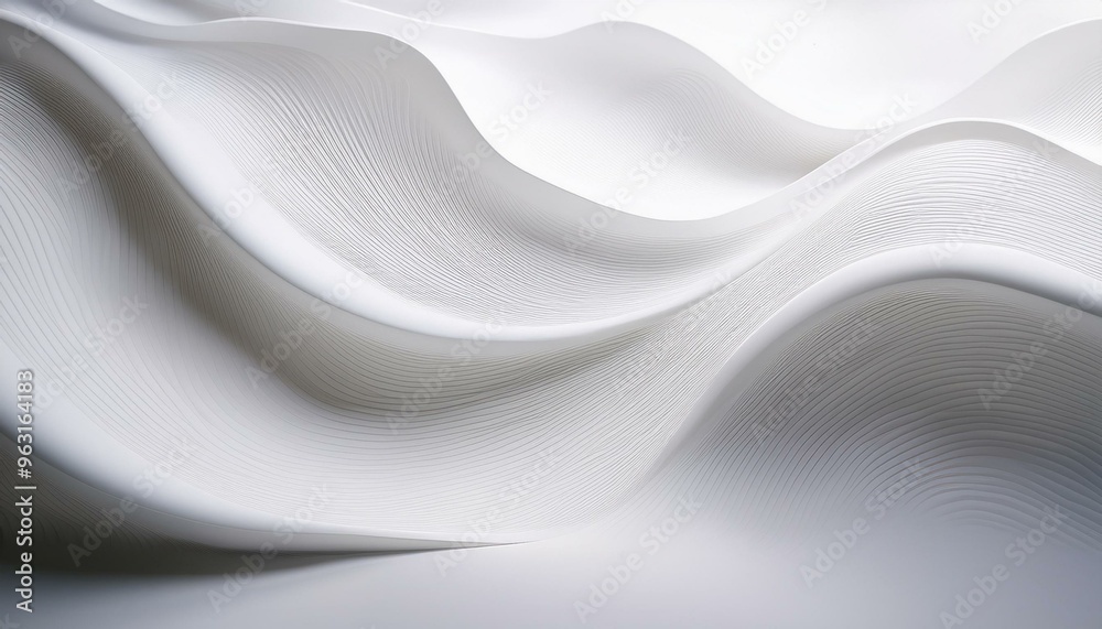 Obraz premium Elegant white background with layered elements and shadow play Gray and white abstract wide horizontal banner with lines. Technology Futuristic Tech 3D Render