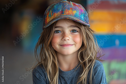 happy little girl with a festive hat celebrating