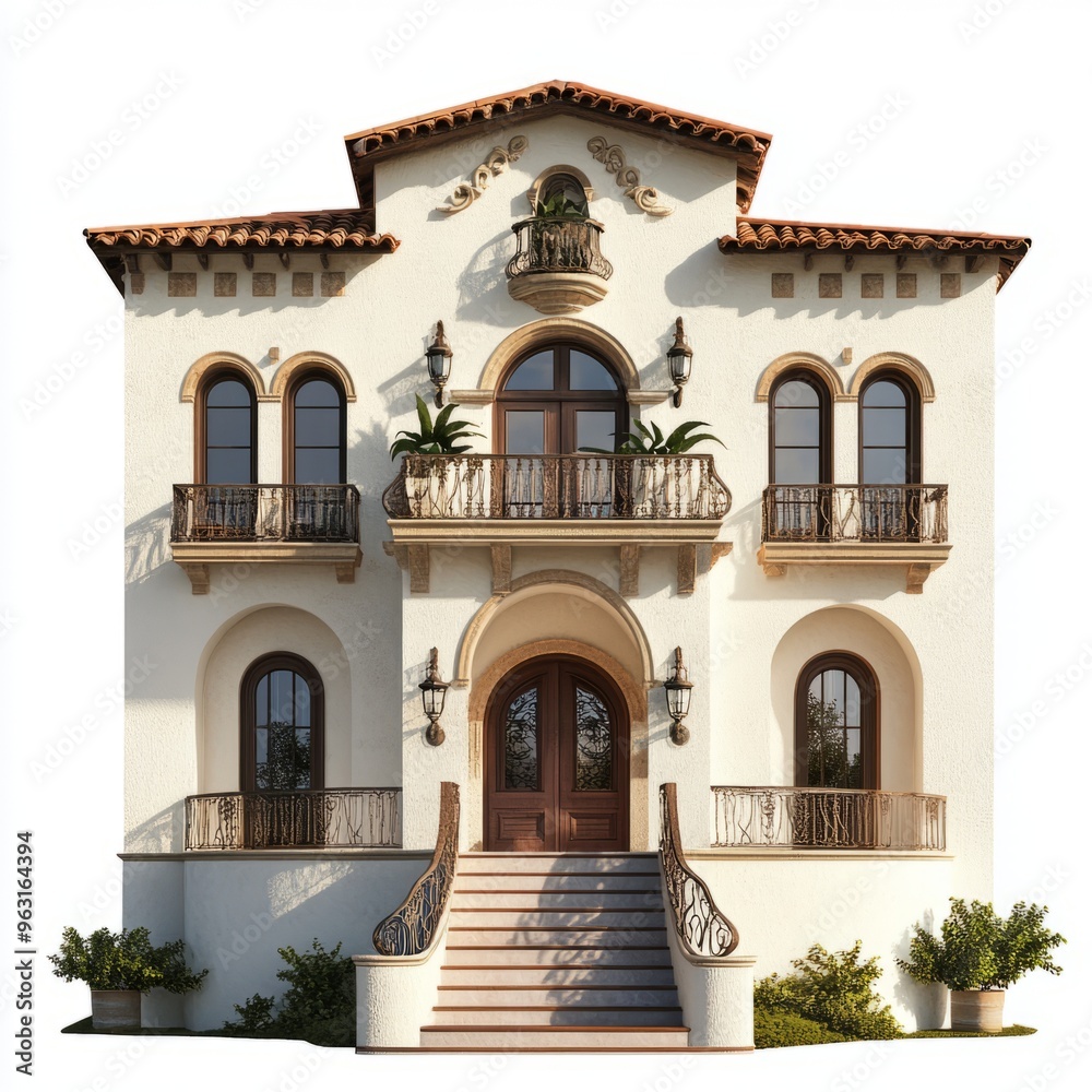 Mediterranean Revival Mansion: Photorealistic 3D Render on White Background 1 Mediterranean Revival Mansion: Photorealistic 3D Render on White Background 1