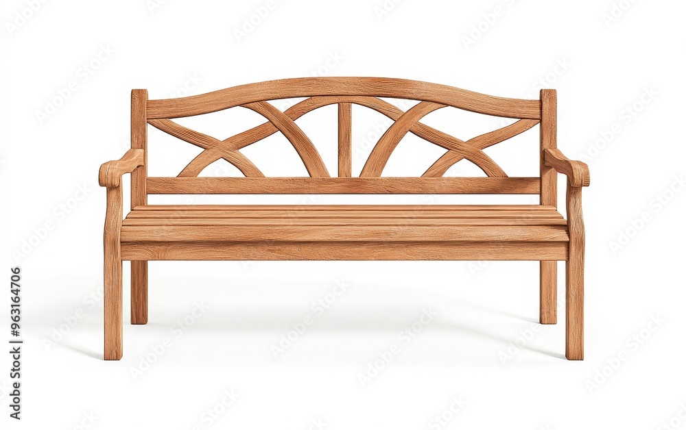 Handcarved garden bench, distinctive design, 3D illustration Handcarved garden bench, distinctive design, 3D illustration