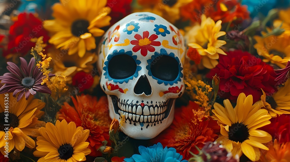 Skull with Festive Face Paint
A cute skull with playful face paint in bright reds, yellows, and blues, smiling among vibrant flowers and symbols of celebration. Skull with Festive Face Paint
A cute skull with playful face paint in bright reds, yellows, and blues, smiling among vibrant flowers and symbols of celebration.