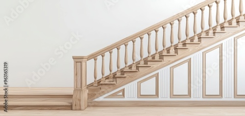 Carved staircase railing, distinctive madetoorder design, 3D illustration photo