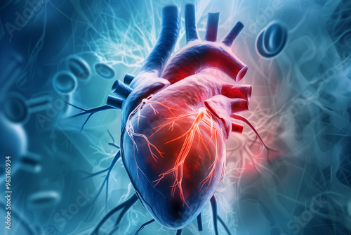 Human heart anatomy in blood system, Cardiovascular disease CDV. photo