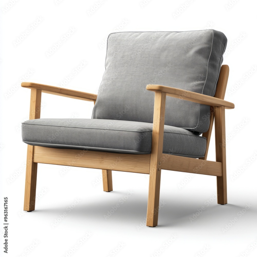 IKEA Armchair with Light Wood Frame and Grey Cushion - Scandinavian Design 1 IKEA Armchair with Light Wood Frame and Grey Cushion - Scandinavian Design 1