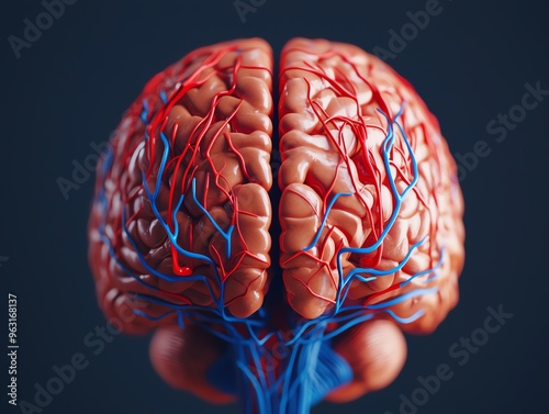 Brain with cranial nerves, motor and sensory functions, 3D illustration