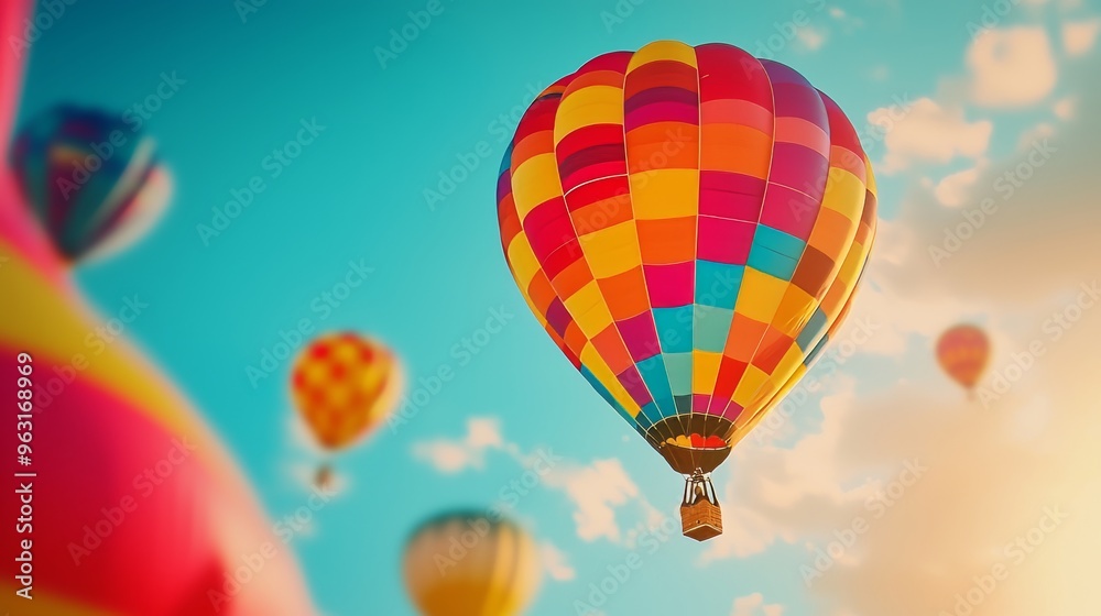 Obraz premium Colorful Hot Air Balloons Soaring in the Sky at the Albuquerque Balloon Fiesta, Capturing a Joyful and Scenic Celebration