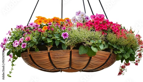 Clipping Path for Flowering Hanging Baskets- - Hanging baskets with blooms cut out with full photo