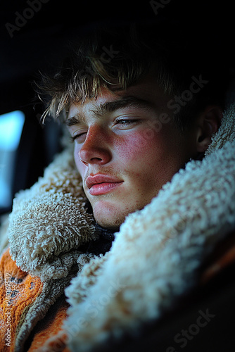 portrait of a man with a red cheeks wearing winter coat 