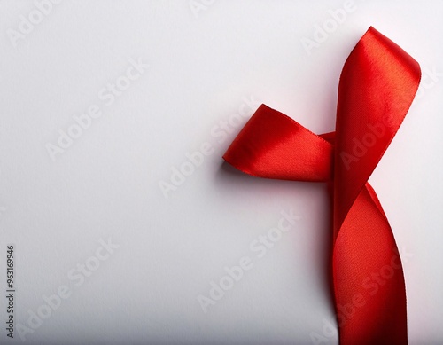 Red ribbon symbol of love on white background, romantic and elegant design.generative ai photo