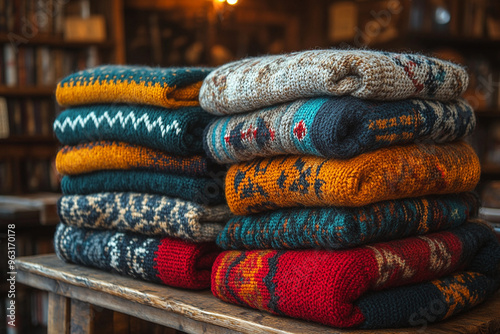 A stack of winter sweaters