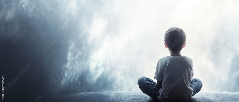 A child sits peacefully, contemplating the world beyond in soft light A child sits peacefully, contemplating the world beyond in soft light