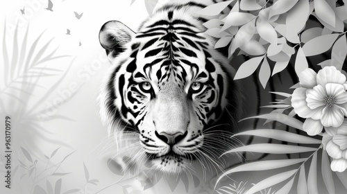 A black and white tiger drawing with clean outlines and crisp lines, specifically designed for a coloring book to ensure ease of coloring. photo