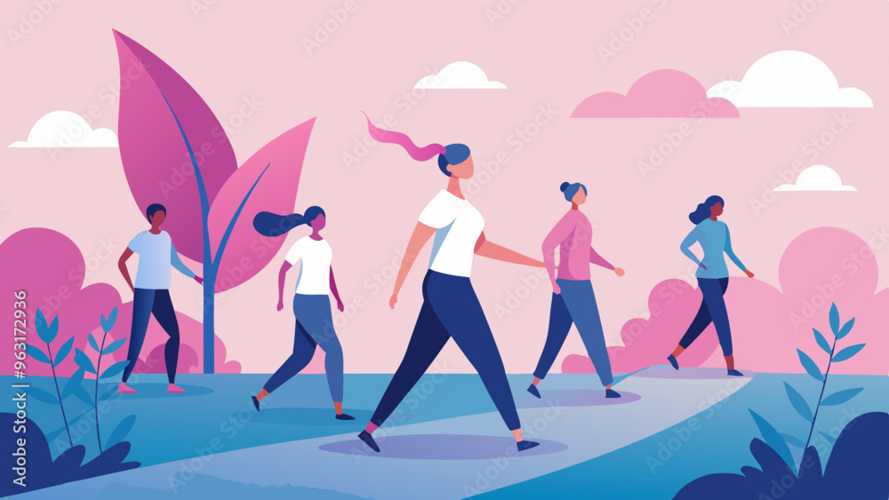 People participating in breast cancer awareness walks, Awareness Walk Illustrations, Charity Event, People Supporting Cancer Awareness People participating in breast cancer awareness walks, Awareness Walk Illustrations, Charity Event, People Supporting Cancer Awareness