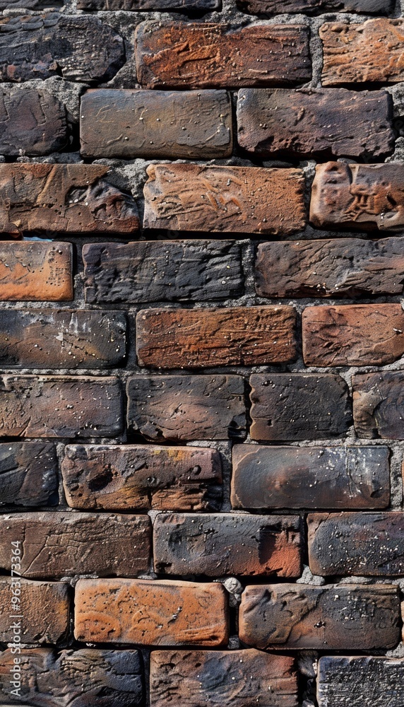 Naklejka premium AI-generated image of a realistic old brick wall pattern, showcasing the weathered texture rustic