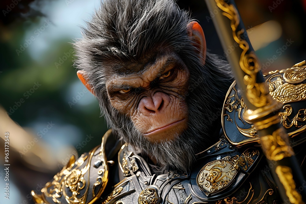 Powerful Chimpanzee Warrior in Golden Armor Powerful Chimpanzee Warrior in Golden Armor
