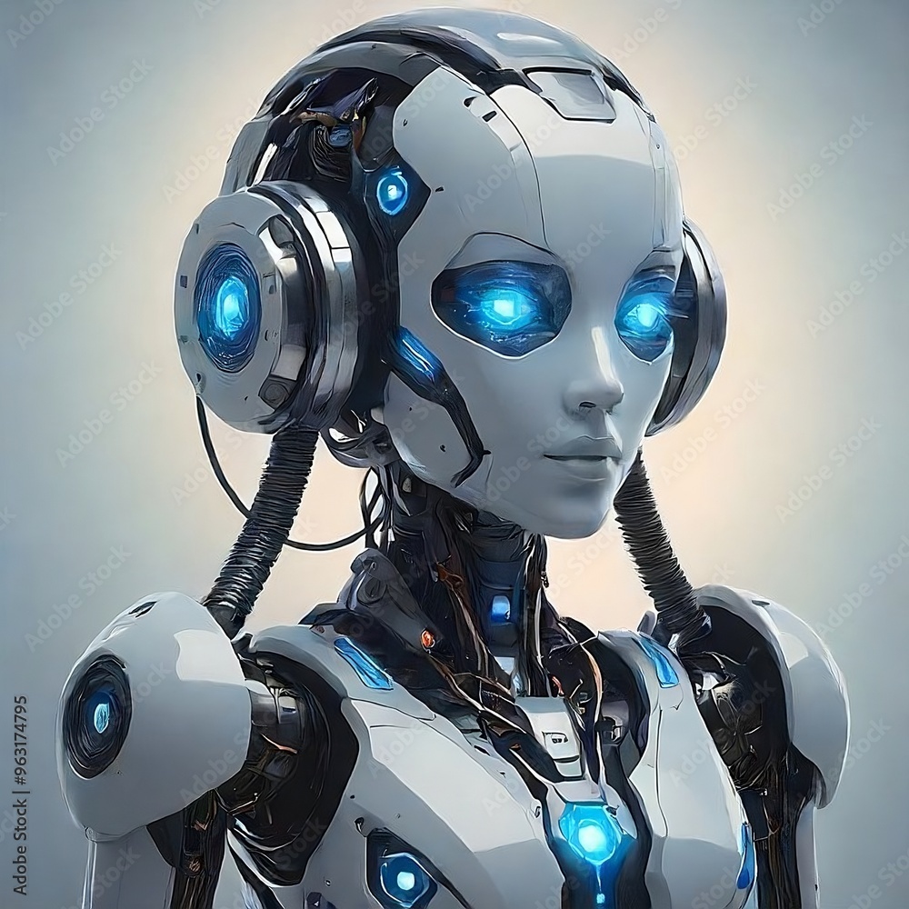 AI robot in white background.