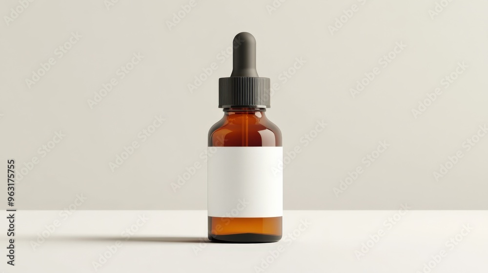 Dropper Bottle Mock-Up: Blank Label for Advertising Your Brand. Amber Brown Bottle for Antiseptic Care Dropper Bottle Mock-Up: Blank Label for Advertising Your Brand. Amber Brown Bottle for Antiseptic Care