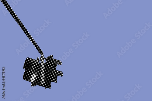 close up of traffic light pixelate color halftone dotted texture style collage element isolated on blue background