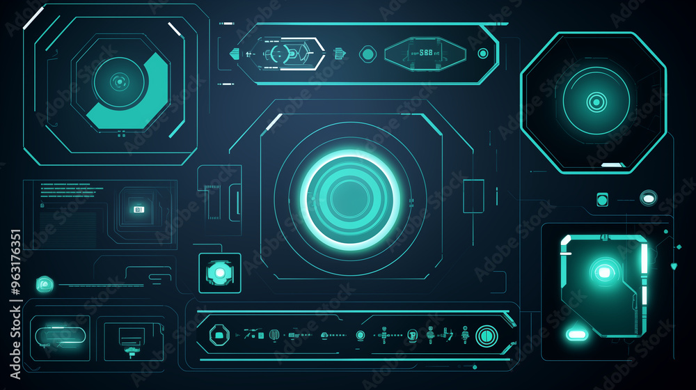 Advanced Futuristic Technology Interface with Sci-Fi Data Elements Advanced Futuristic Technology Interface with Sci-Fi Data Elements