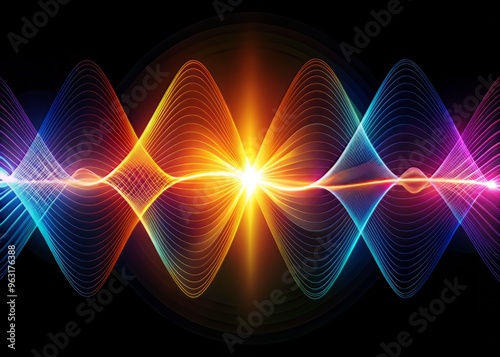 Stylized abstract depiction of sound waves, with undulating lines and shapes that evoke the rhythm and energy of music