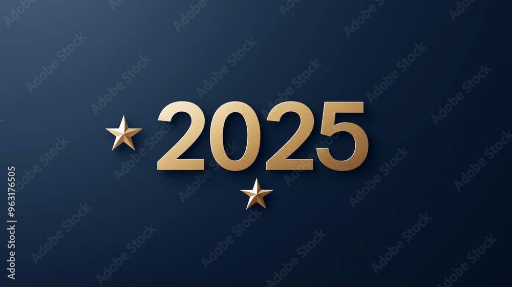 Gold 2025 numbers with stars on dark blue background, new year 2025 concept Gold 2025 numbers with stars on dark blue background, new year 2025 concept