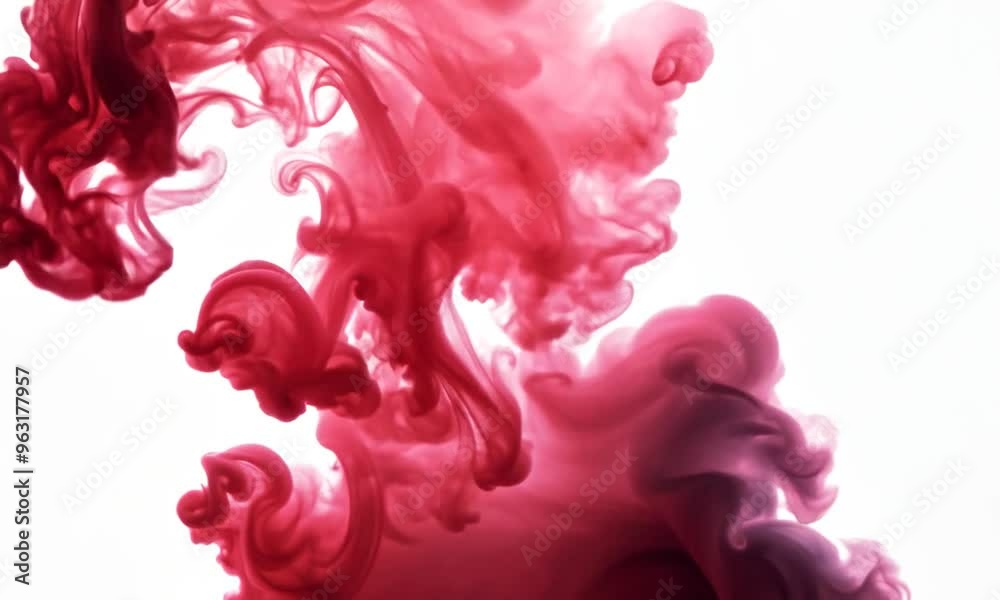 Maroon red smoke entering from above with a smooth flow and a white background Maroon red smoke entering from above with a smooth flow and a white background
