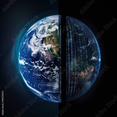 digitized planet earth dark blue background photo