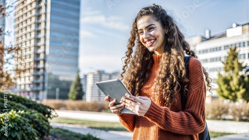  young beautiful smiling woman in orange knitted