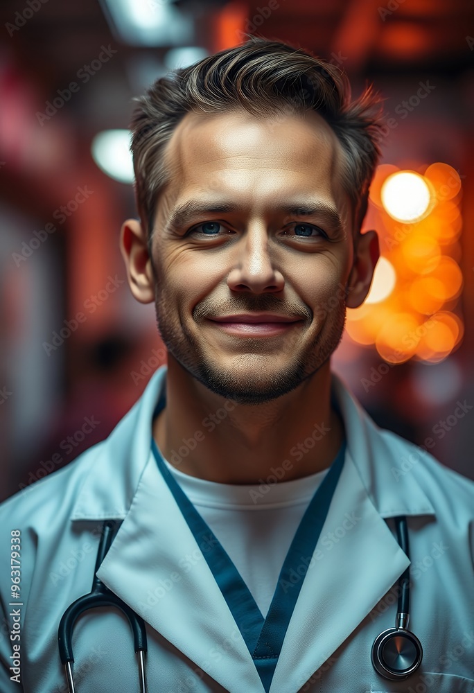 A man with a stethoscope on his neck. A man with a stethoscope on his neck.