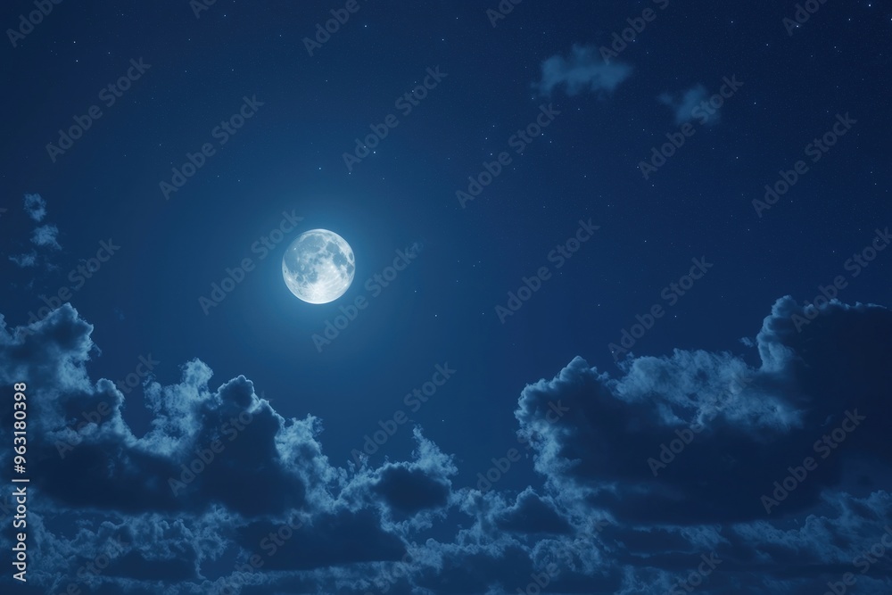 Fototapeta premium Full Moon and Starry Sky with Clouds.
