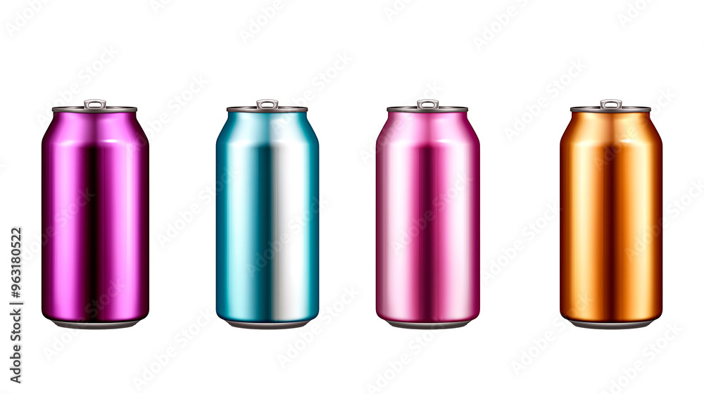 Isolated set of colorful and shiny aluminum can with space for branding. Isolated set of colorful and shiny aluminum can with space for branding.