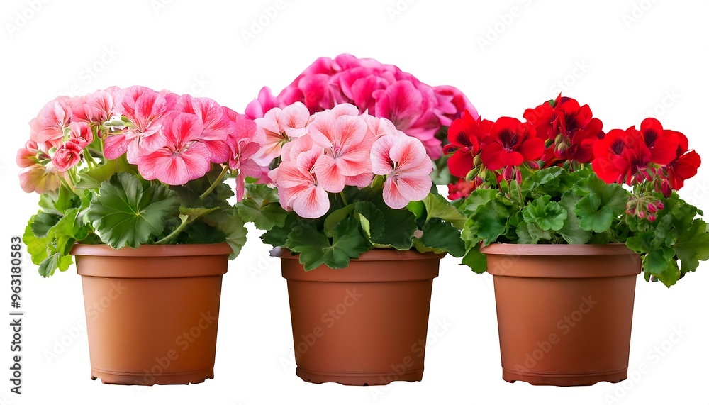 Clipping Path for Potted Geraniums- - Geraniums in pots cut out with full depth of field. Clipping Path for Potted Geraniums- - Geraniums in pots cut out with full depth of field.