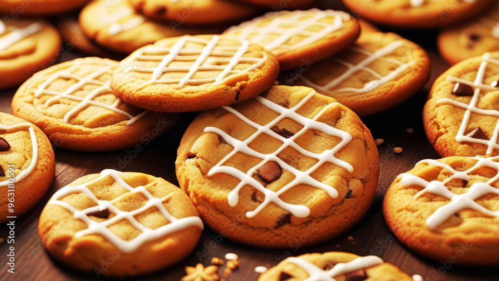 Close-up of a pile of cookies with icing on the table Close-up of a pile of cookies with icing on the table