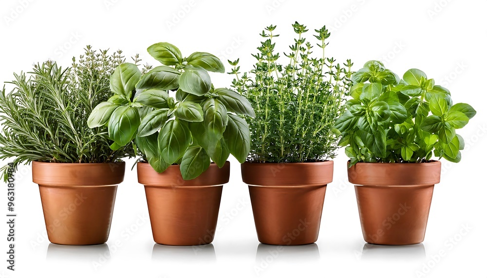 Clipping Path for Potted Herbs - Culinary herbs in pots cut out with full depth of field. Clipping Path for Potted Herbs - Culinary herbs in pots cut out with full depth of field.