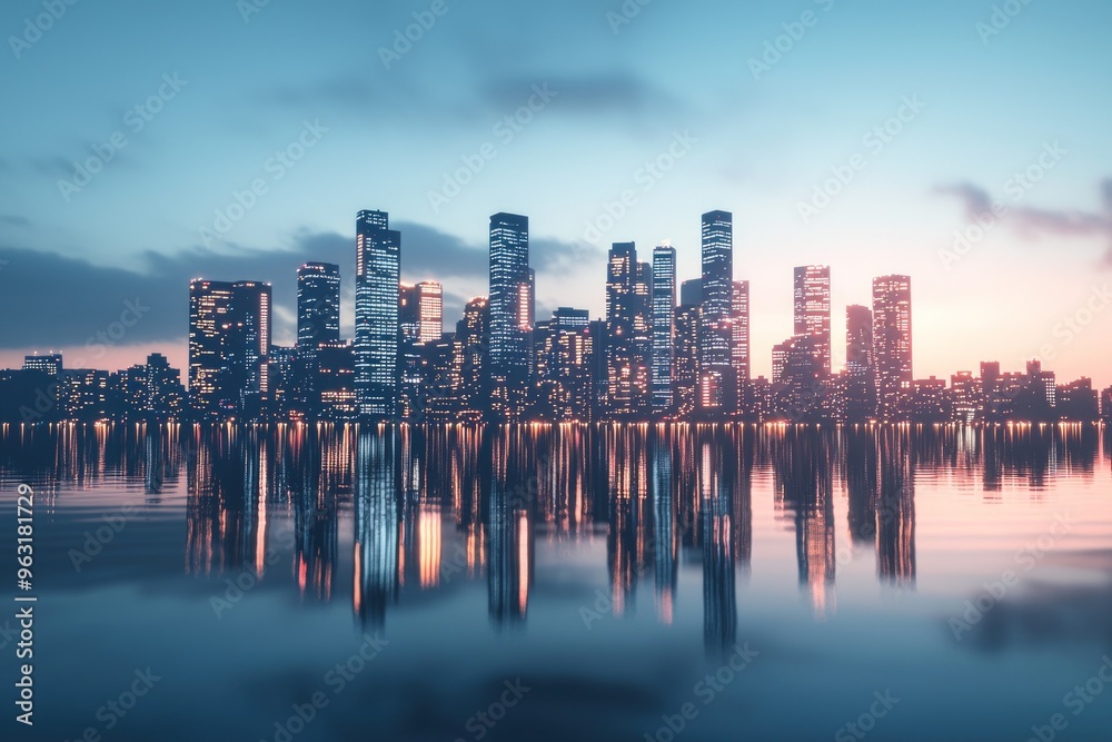 Obraz premium City Skyline Reflection in Water.