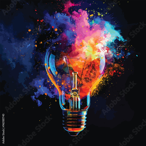 Lightbulb exploding with color, representing creativity.