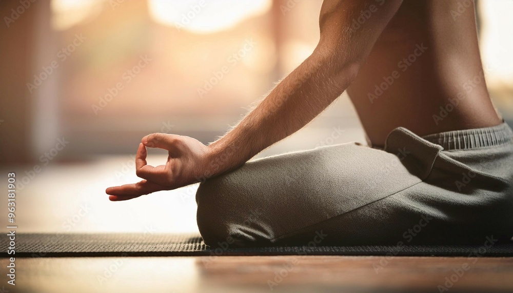 Obraz premium Person practicing yoga on a mat, symbolizing wellness, balance, and mindfulness.