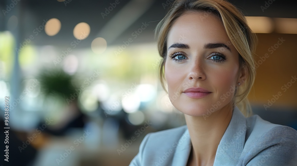 Fototapeta premium Business woman sitting around a table and listening to a discussion in an office Female professional having a meeting with her team : Generative AI