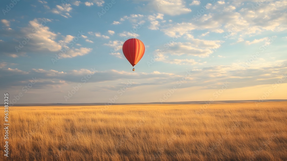 Obraz premium 22. A weather balloon drifting gently above a wide-open prairie