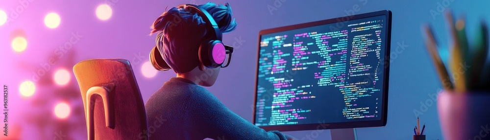 Young Programmer Working Late at Night. Young Programmer Working Late at Night.