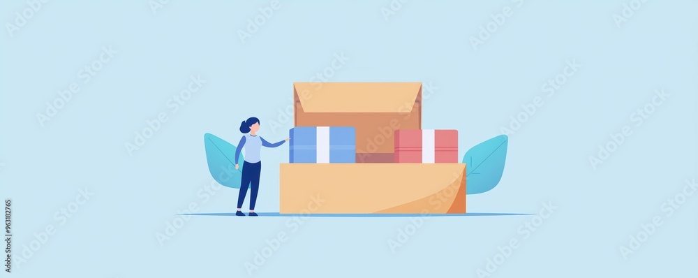 Influencer unboxing products on social media, flat design illustration Influencer unboxing products on social media, flat design illustration