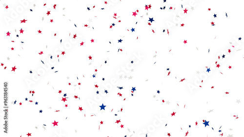 Patriotic Confetti Shower: A realistic 3D rendering of confetti stars in the colors of the American flag, perfect for creating a celebratory atmosphere.