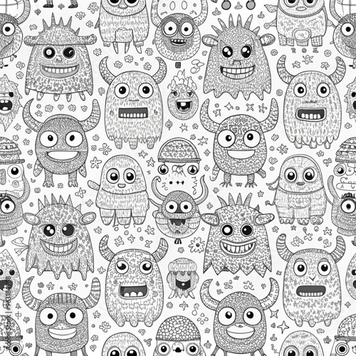Wallpaper Mural Seamless Pattern of Quirky and Cute Monsters for Kids’ Projects and Crafts Torontodigital.ca