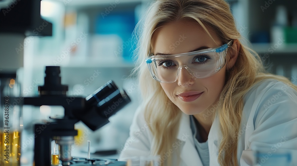 Portrait scientist and happy woman on microscope with arms crossed in lab for chemistry research Laptop science and confident face of medical doctor in goggles for microbiology health : Generative AI Portrait scientist and happy woman on microscope with arms crossed in lab for chemistry research Laptop science and confident face of medical doctor in goggles for microbiology health : Generative AI