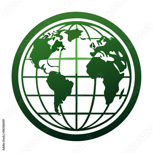 Green Globe Emblem Icon on White Background