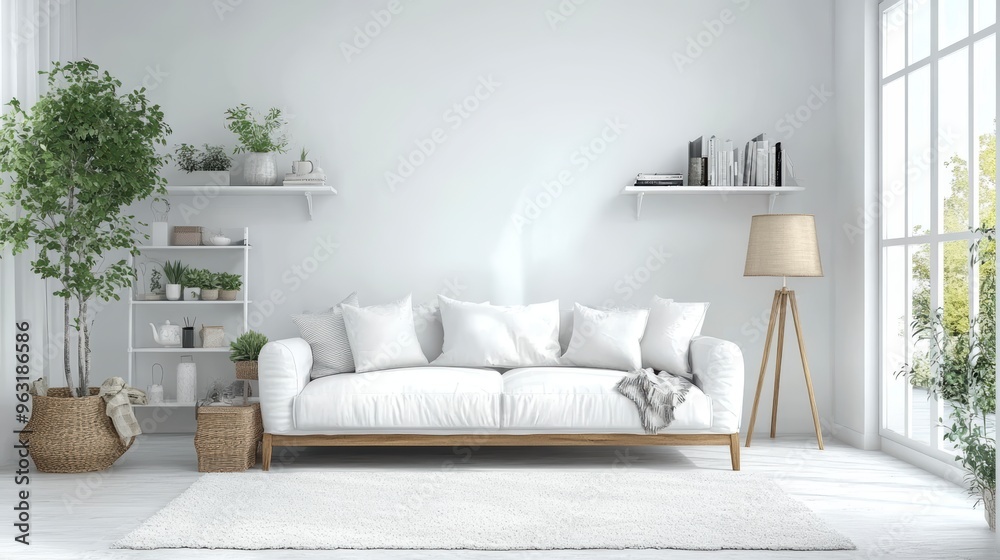 Obraz premium Modern bright interior of white living room in modern and minimalist style