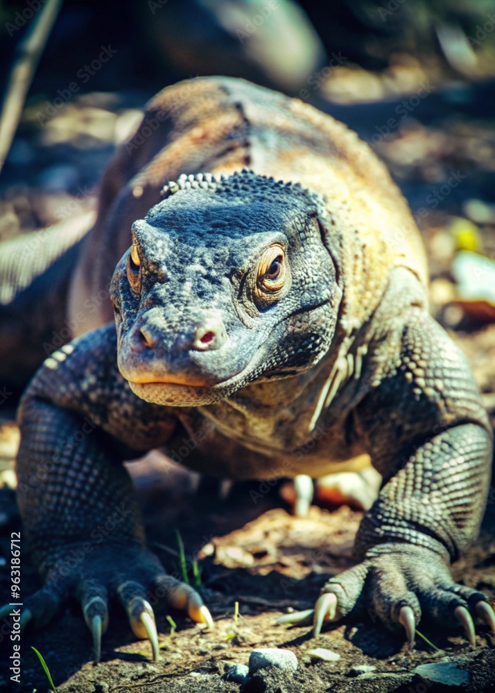 Komodo Dragon Crawling on Ground, Reptile Wildlife Photography Komodo Dragon Crawling on Ground, Reptile Wildlife Photography