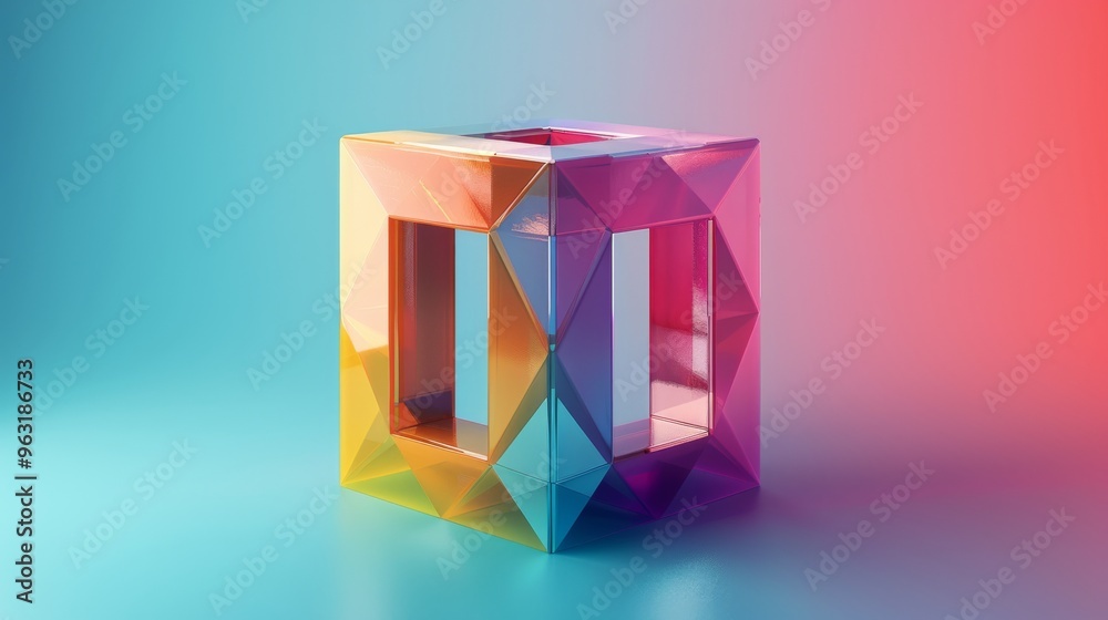 A Bright and Colorful Geometric Cube Featuring Striking Light Reflections and Highlights A Bright and Colorful Geometric Cube Featuring Striking Light Reflections and Highlights