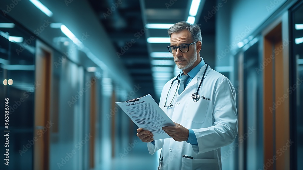 Fototapeta premium Doctor Showing Medical Codes Training Presentation In Hospital : Generative AI